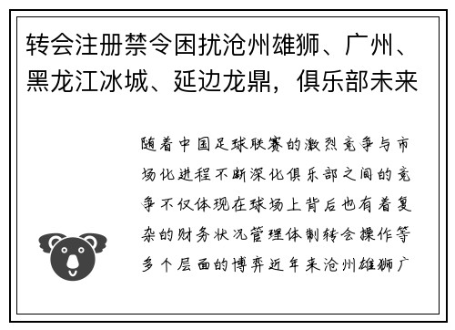 转会注册禁令困扰沧州雄狮、广州、黑龙江冰城、延边龙鼎，俱乐部未来何去何从？
