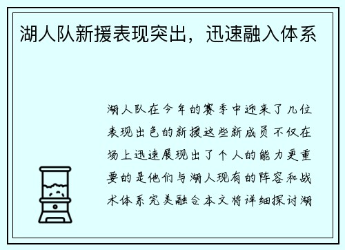 湖人队新援表现突出，迅速融入体系