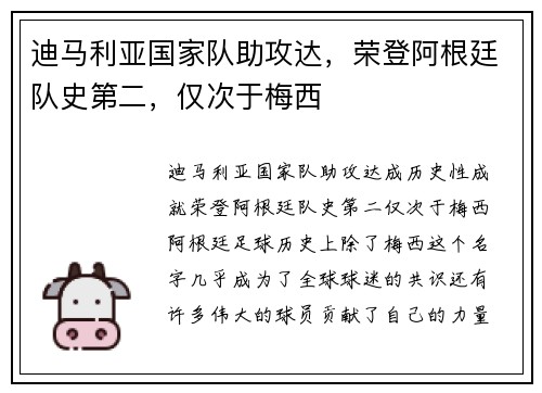 迪马利亚国家队助攻达，荣登阿根廷队史第二，仅次于梅西